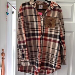 Plaid Button Down Shirt with Embroidered Pocket